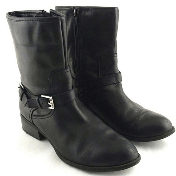 Ralph Lauren Mesi Black Leather Ankle Boots Dual Buckle Strap Almond Toe Size 6B - Picture 5 of 15